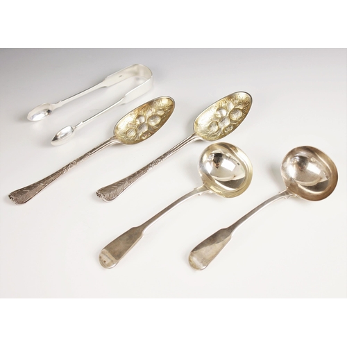 52 - A pair of George I silver Hanovarian pattern spoons, stamped ‘IS’, London 1724, the bowls with later... 