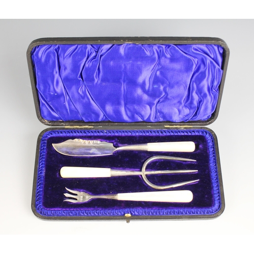 56 - A cased pair of Victorian silver bouillon spoons, Lee & Wigfull, Sheffield 1895, with embossed scrol... 