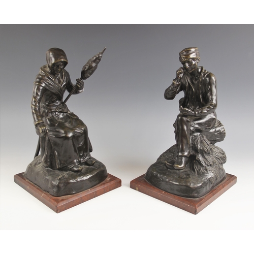 587 - After George Maxim (French, 1885-1940), a pair of bronze patinated spelter figures, early 20th centu... 