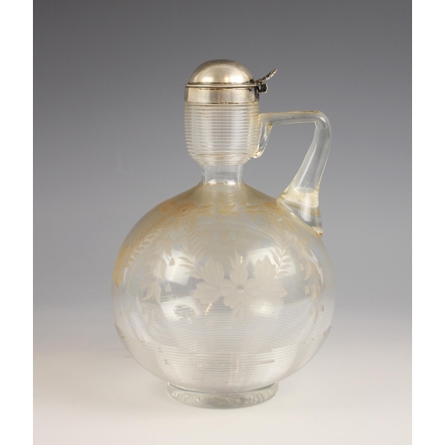 60 - A Victorian silver mounted glass decanter, Horace Woodward and Co, Birmingham 1883, of spherical for... 