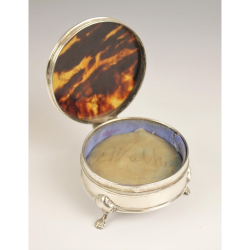 63 - An Edwardian silver and tortoiseshell ring box, Charles Boyton & Son Ltd, London 1907, the hinged ci... 