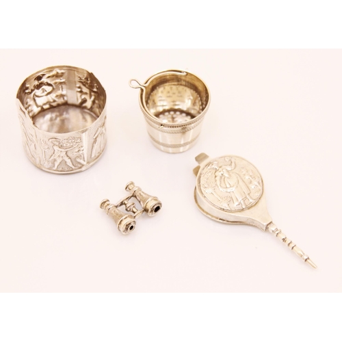 75 - A collection of silver coloured miniature items, comprising of a pair of bellows, binoculars and two... 