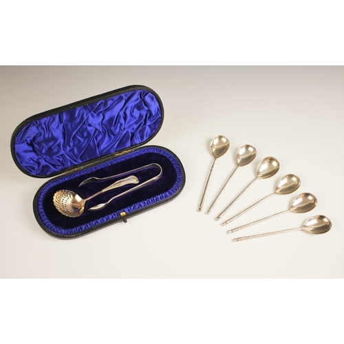 79 - A cased George V silver Sandringham pattern sugar set, Charles James Allen, Sheffield 1933, comprisi... 