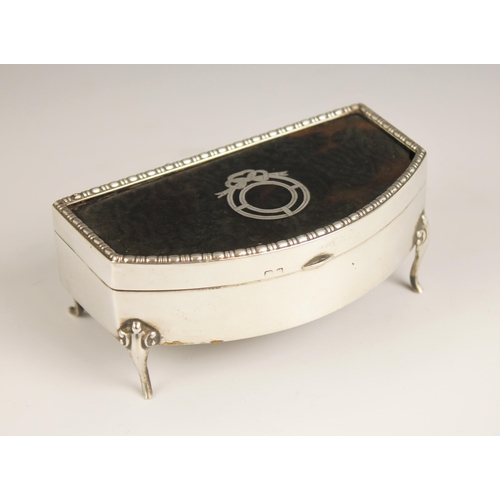 80 - A George V silver and tortoiseshell casket, Levi and Salaman, Birmingham 1919, of bow fronted form u... 