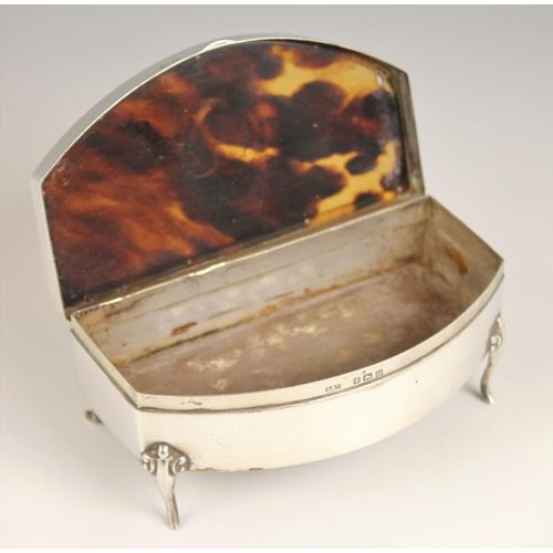 80 - A George V silver and tortoiseshell casket, Levi and Salaman, Birmingham 1919, of bow fronted form u... 