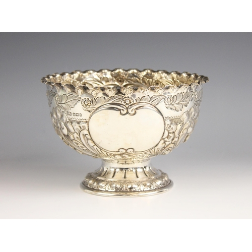 81 - A Victorian silver pedestal bowl, Atkin Brothers, Sheffield 1900, of circular form with engraved and... 