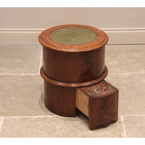 824 - A Victorian mahogany cylindrical commode stool, the skiver inset hinged and moulded top above a slid... 