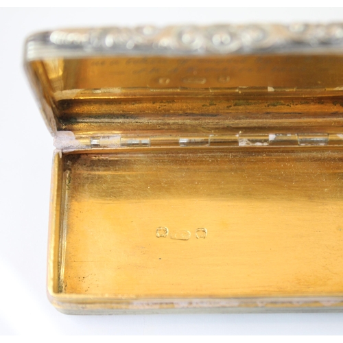 86 - An early Victorian silver snuff box, the rectangular body with hinged cover and engraved anchor and ... 