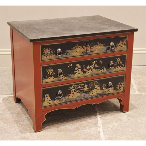 861 - A marble top chinoiserie chest by Heal & Son, London, early 20th century, the rectangular marble top... 