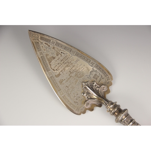 94 - A Victorian silver presentation trowel within fitted case, Martin Hall and Co, London 1876, the trow... 