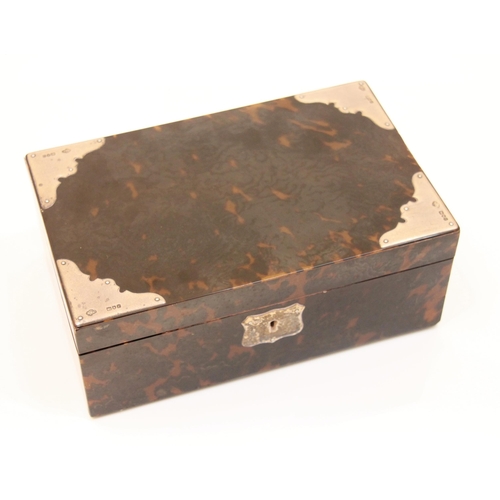 95 - An Edwardian tortoiseshell and silver mounted cigar box, J Batson & Son, London 1901, the rectangula... 