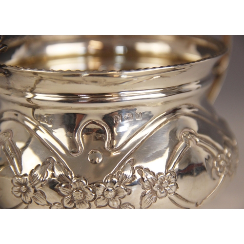 97 - An Edwardian silver twin-handled sugar bowl, W G Keight and Co, Birmingham 1910, of cauldron form up... 