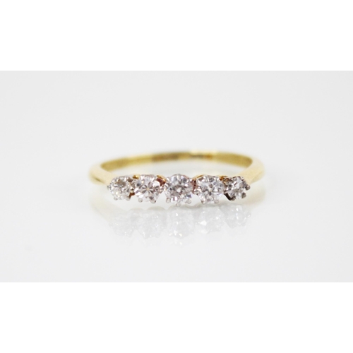 150 - A diamond five stone ring, comprising five graduated round old cut diamonds, measuring between 2.5mm... 