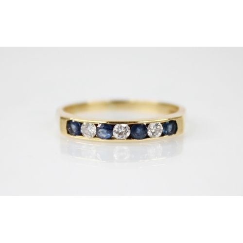 156 - A sapphire and diamond seven stone ring, the four round mixed cut sapphires interspersed by three ro... 