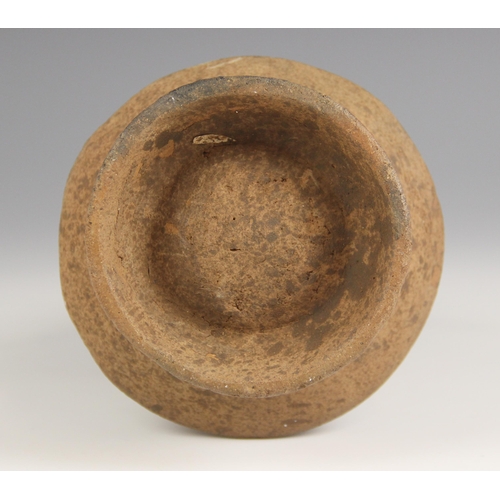 581 - A South American zoomorphic pottery vessel, probably Columbian, of compressed globe and shaft form w... 