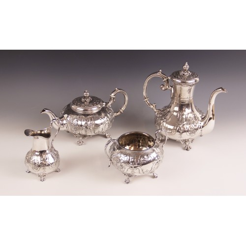 15 - A Victorian silver plated tea service, comprising teapot, coffee pot, milk jug and sucrier, each of ... 