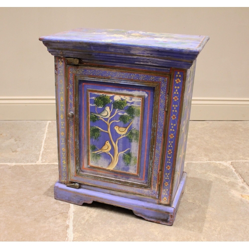 838 - A painted Indian hardwood cabinet, 20th century, the top painted with nesting birds within leafy bra... 