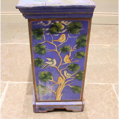 838 - A painted Indian hardwood cabinet, 20th century, the top painted with nesting birds within leafy bra... 