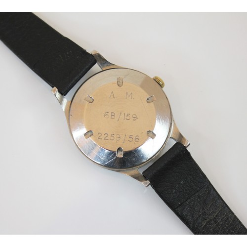 146 - An Omega stainless steel British Air Ministry Issue wristwatch, A.M 6B/159 2259/56, the circular bla... 