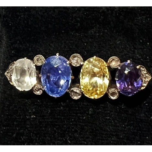 182 - An late 19th/early 20th century sapphire and diamond brooch, comprising a colourless sapphire (7.67 ... 