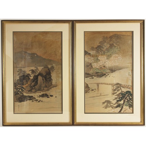 573 - Chinese School (19th/20th century), 
Pair of watercolours on silk, 
Mountainous landscapes, 
Each si... 