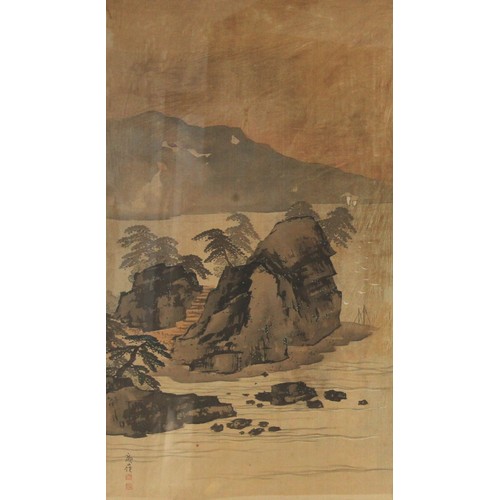 573 - Chinese School (19th/20th century), 
Pair of watercolours on silk, 
Mountainous landscapes, 
Each si... 