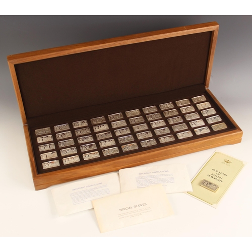 105 - A cased set of '1000 years of British monarchy sterling silver mint edition' ingots, comprising fift... 