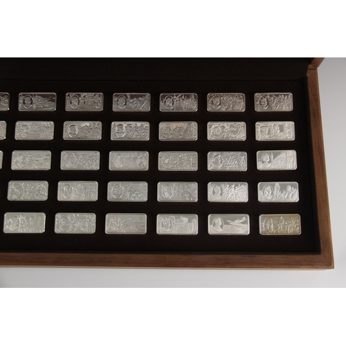 105 - A cased set of '1000 years of British monarchy sterling silver mint edition' ingots, comprising fift... 