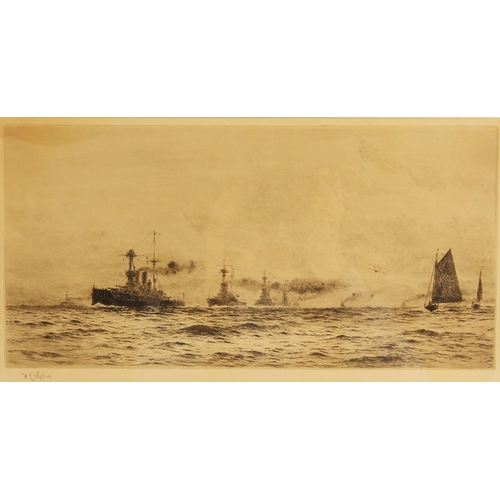 332 - William Lionel Wyllie R.A. R.I.  (British, 1851-1931),  
A convoy at sea with seaplane,  
Etching on... 