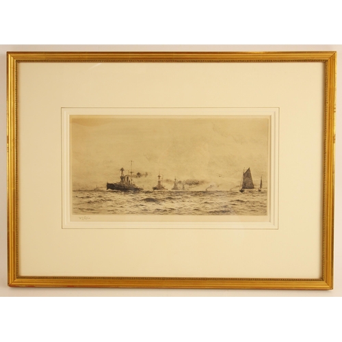 332 - William Lionel Wyllie R.A. R.I.  (British, 1851-1931),  
A convoy at sea with seaplane,  
Etching on... 