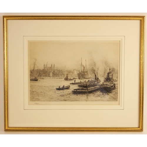 336 - William Lionel Wyllie R.A. R.I.  (British, 1851-1931),  
Tugs and barges on the Thames with the Towe... 