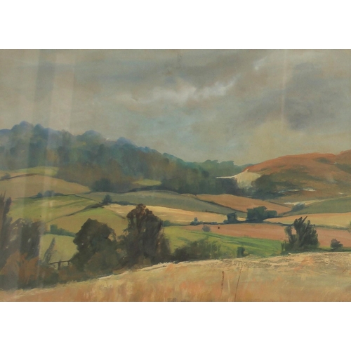 343 - English school (20th century),  
Two bucolic landscapes with trees and hills,  
Watercolour and goua... 