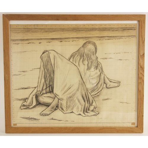 350 - Clifford Hall, R.O.I. N.S. (British, 1904-1973),  
Two women swathed in towels on a beach,  
Pencil ... 