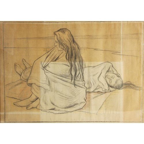 351 - Clifford Hall, R.O.I. N.S. (British, 1904-1973),  
Two women swathed in towels on a beach,  
Pencil ... 