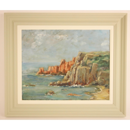 371 - British school (20th century),  
Coastal scene with high cliffs, by repute Sorel Point, Jersey,  
Oi... 