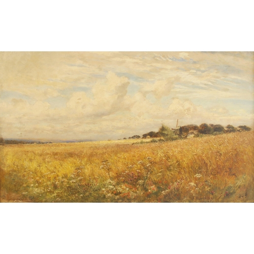 380 - Charles James Lewis R.I. (British, 1830-1892),  
A cornfield with wildflowers in the foreground and ... 