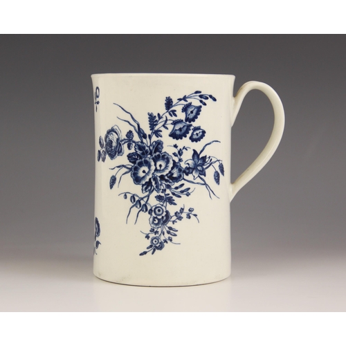 451 - A large Worcester porcelain mug or tankard, circa 1770-1775, transfer printed in underglaze blue wit... 