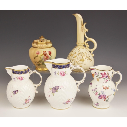 454 - A Royal Worcester porcelain blush ivory ewer, shape number 1143, decorated in gilt with a scrolling ... 