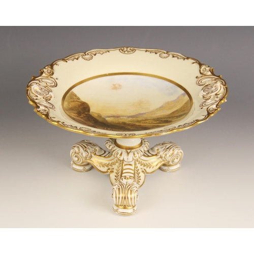 457 - A Copeland porcelain comport, circa 1860, finely painted with a topographical view titled 