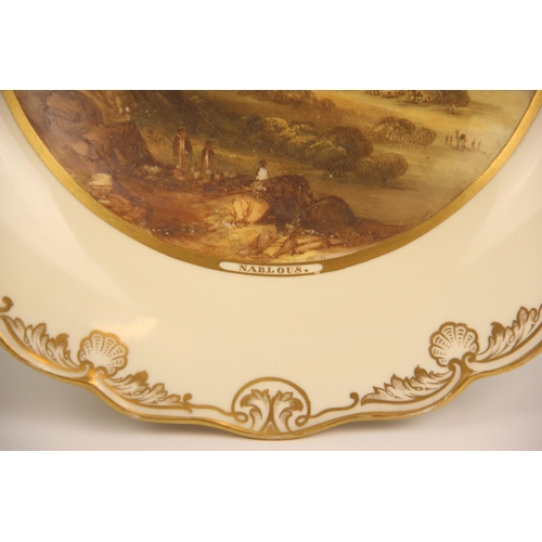 457 - A Copeland porcelain comport, circa 1860, finely painted with a topographical view titled 