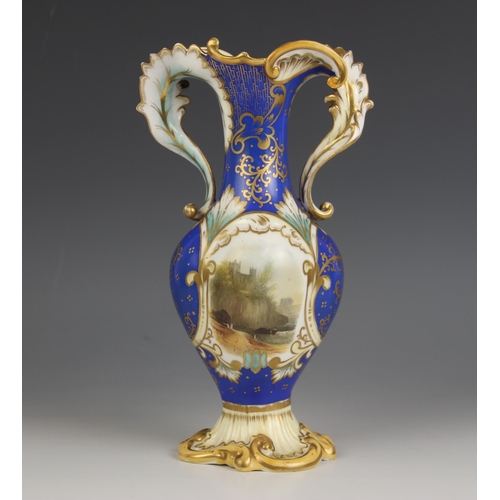 457 - A Copeland porcelain comport, circa 1860, finely painted with a topographical view titled 