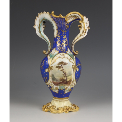 457 - A Copeland porcelain comport, circa 1860, finely painted with a topographical view titled 