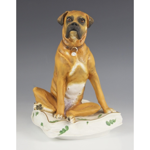 519 - A limited edition Royal Worcester Boxer dog by Kenneth Potts, modelled seated on a cushion, numbered... 