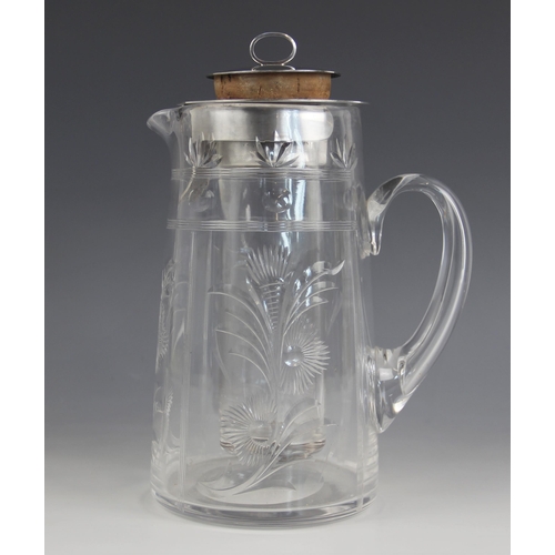 528 - A Harrods cut glass iced water or lemonade jug, 20th century, of tapering cylindrical form decorated... 