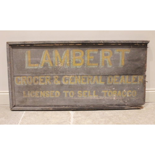 553 - A vintage painted wooden grocers sign, late 19th/early 20th century, applied with yellow drop shadow... 