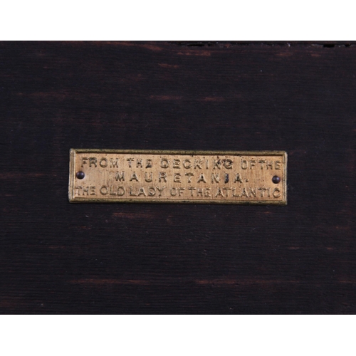 560 - R.M.S. MAURETANIA INTEREST: A stained pine box, the hinged cover naively carved with an image of the... 