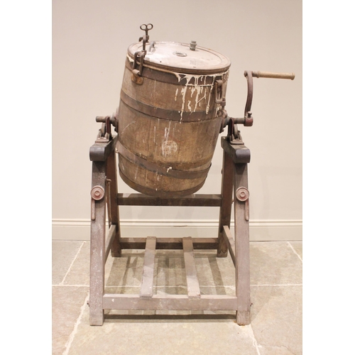 580 - A 'Smith Prize' butter churn, late 19th/early 20th century, the coopered barrel with iron fittings u... 