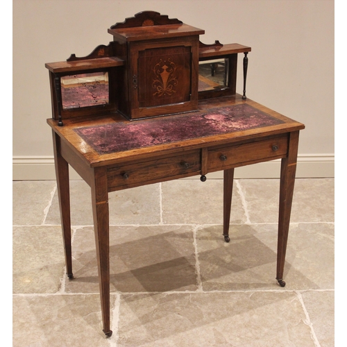 774 - A rosewood bonheur du jour/ladies writing desk, late 19th century, the raised back with a single cup... 