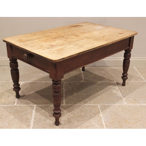 788 - A Victorian pine kitchen/scullery table, the rectangular scrub top with rounded corners above a sing... 