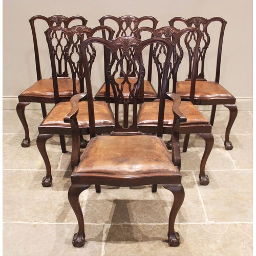 819 - A set of six mahogany Chippendale revival dining chairs, early 20th century, each with an interlaced... 